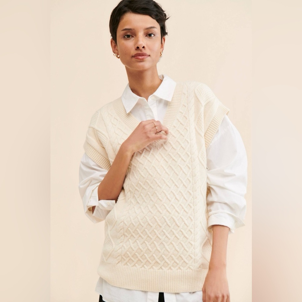 MADEWELL Women's Cable Knit Wool-blend Sweater Vest in Antique Cream L